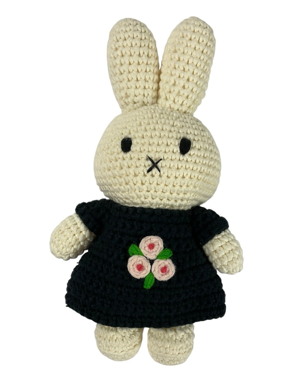 Just Dutch Miffy Nijntje Organic Cotton Crochet Bunny Doll Black Floral Dress